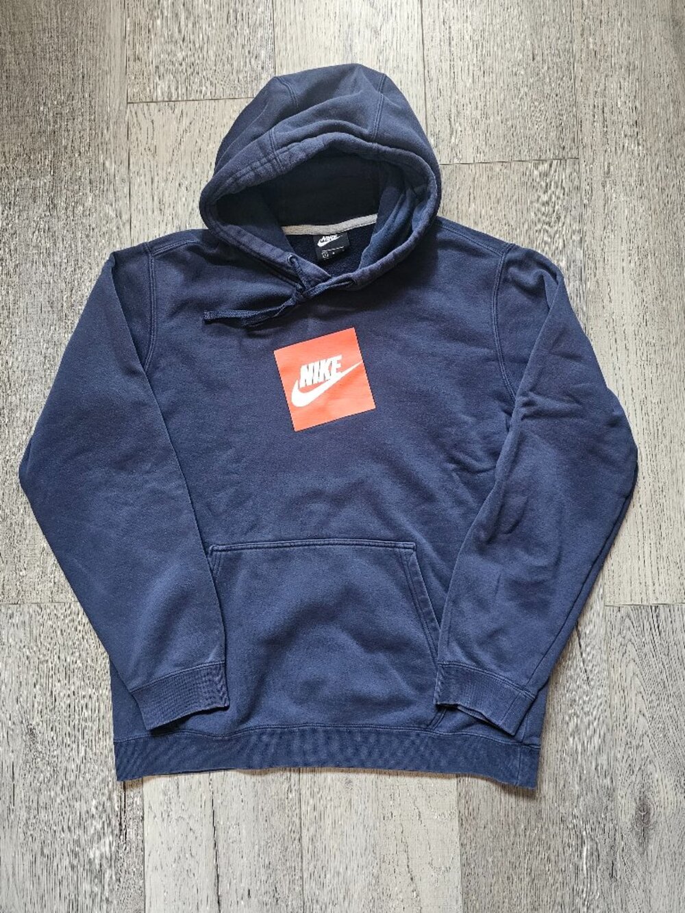 Nike Mens Navy Blue Box Logo Fleece Pullover Hoodie Size Large